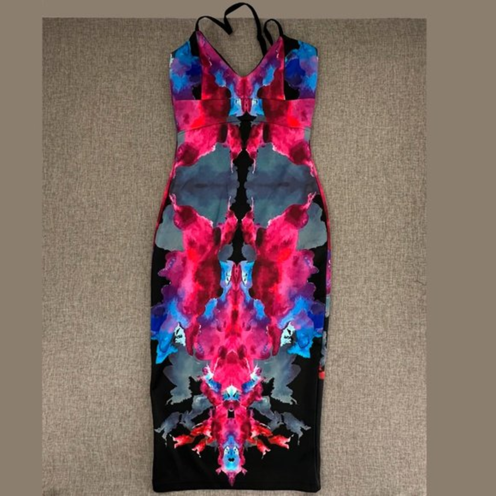 La Belle Roc Rocawear Bodycon Maxi Dress XS V-Neck Sleeveless Pink Black Gray
